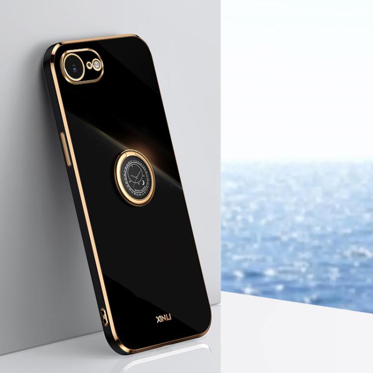 For iPhone 16e XINLI Straight Edge 6D Electroplate TPU Phone Case with Ring Holder(Black) - free shipping - PMc TechLife - Order now!