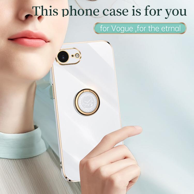 For iPhone 16e XINLI Straight Edge 6D Electroplate TPU Phone Case with Ring Holder(Mint Green) - free shipping - PMc TechLife - Order now!