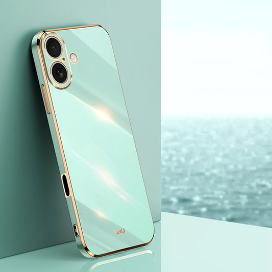 For iPhone 16 Plus XINLI Straight Edge 6D Electroplate TPU Phone Case(Mint Green) - iPhone 16 Plus Cases by XINLI | Online Shopping South Africa | PMC Jewellery | Buy Now Pay Later Mobicred