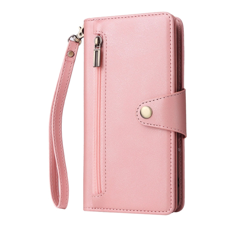 For Google Pixel 8 Rivet Buckle 9 Cards Three Fold Leather Phone Case(Rose Gold) - Google Cases by PMC TechLife | Online Shopping South Africa | PMC TechLife | Buy Now Pay Later Mobicred