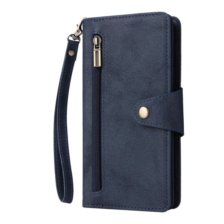 For Google Pixel 8 Rivet Buckle 9 Cards Three Fold Leather Phone Case(Blue) - Google Cases by PMC TechLife | Online Shopping South Africa | PMC TechLife | Buy Now Pay Later Mobicred