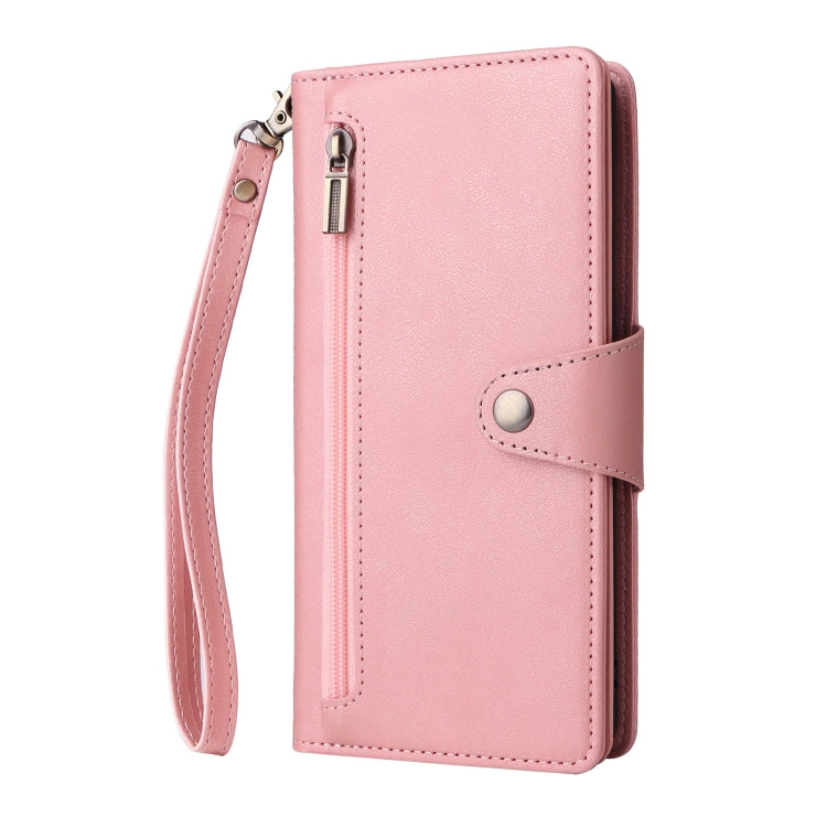 For Google Pixel 8a Rivet Buckle 9 Cards Three Fold Leather Phone Case(Rose Gold) - Google Cases by PMC Jewellery | Online Shopping South Africa | PMC Jewellery | Buy Now Pay Later Mobicred