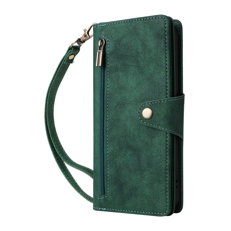 For Google Pixel 9 Rivet Buckle 9 Cards Three Fold Leather Phone Case(Green) - Google Cases by PMC TechLife | Online Shopping South Africa | PMC TechLife | Buy Now Pay Later Mobicred