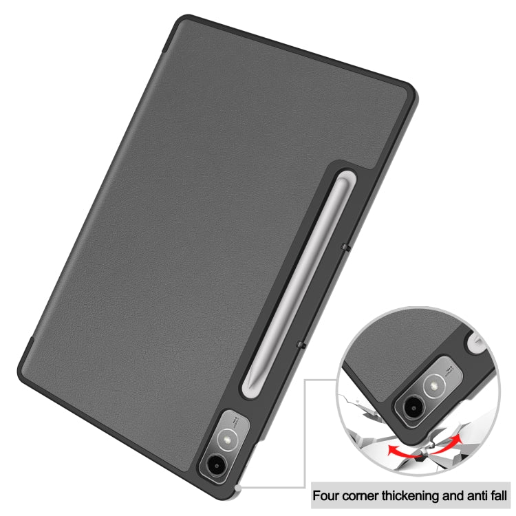 For Lenovo Tab P12/Xiaoxin Pad Pro 12.7 inch Custer Solid Color 3-Fold Stand Leather Tablet Case(Grey) - Lenovo by PMC TechLife | Online Shopping South Africa | PMC TechLife