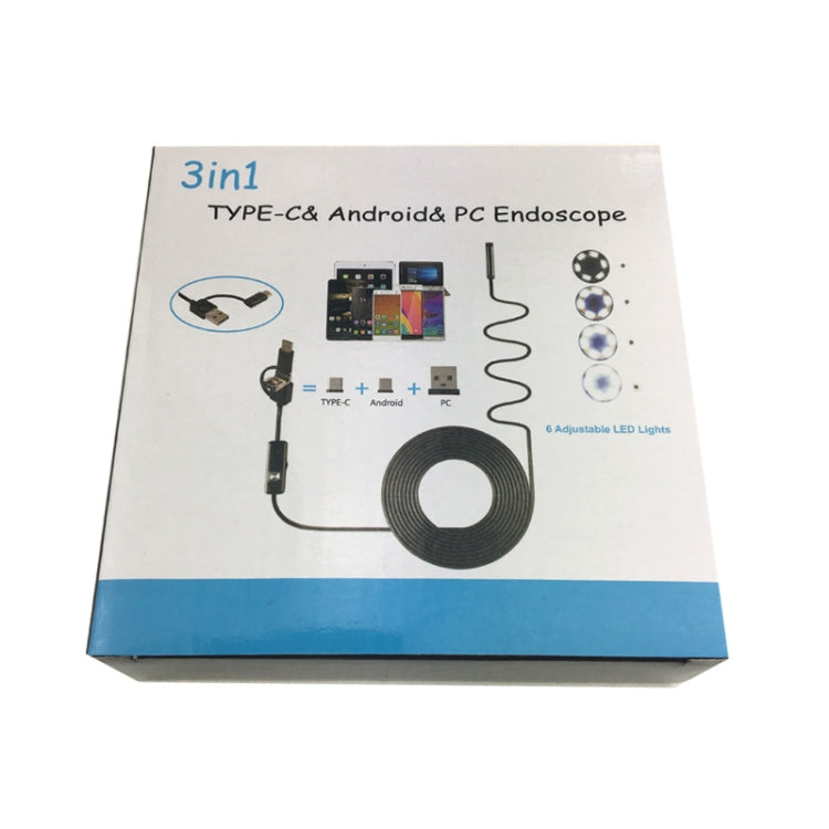 AN100 3 in 1 IP67 Waterproof USB-C / Type-C + Micro USB + USB HD Endoscope Snake Tube Inspection Camera for Parts of OTG Function Android Mobile Phone, with 6 LEDs, Lens Diameter:8mm(Length: 2m) -  by PMC Jewellery | Online Shopping South Africa | PMC Jewellery | Buy Now Pay Later Mobicred