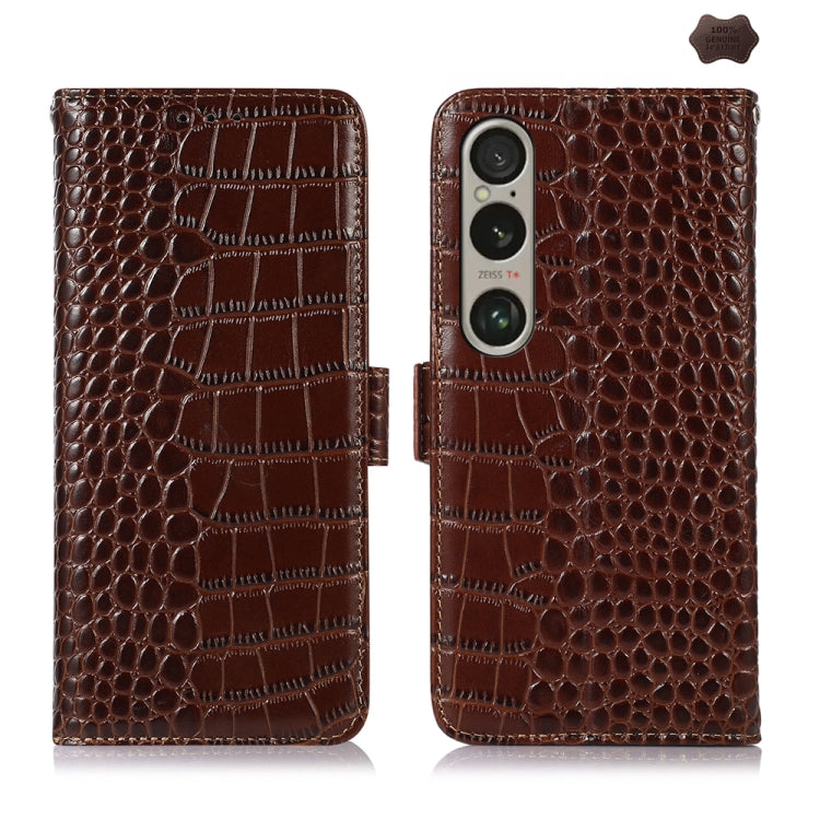 For Sony Xperia 1 VI Crocodile Top Layer Cowhide Leather Phone Case(Brown) - Sony Cases by PMC TechLife | Online Shopping South Africa | PMC TechLife | Buy Now Pay Later Mobicred