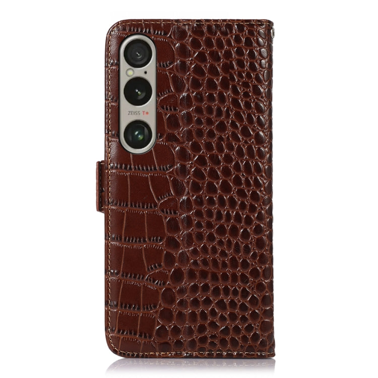 For Sony Xperia 1 VI Crocodile Top Layer Cowhide Leather Phone Case(Brown) - Sony Cases by PMC TechLife | Online Shopping South Africa | PMC TechLife | Buy Now Pay Later Mobicred