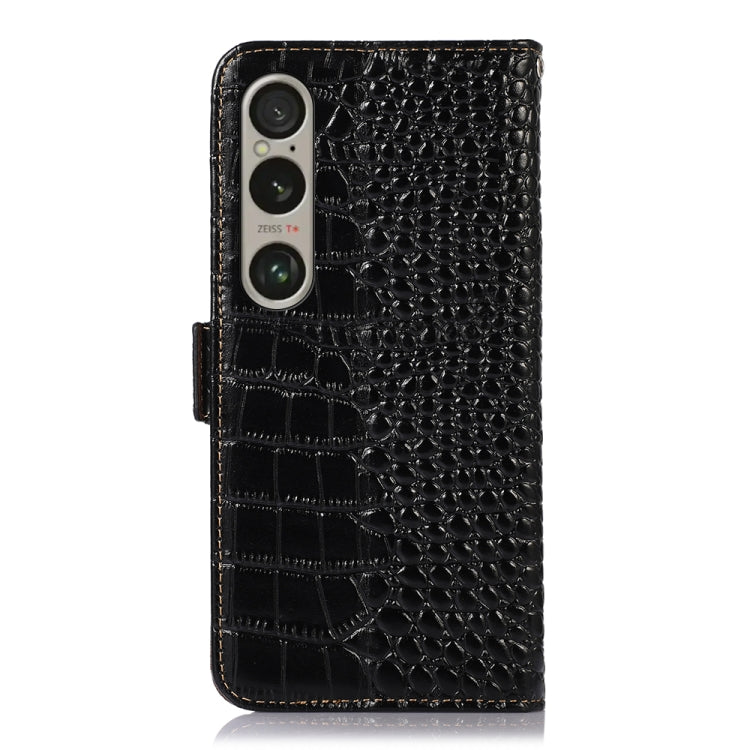 For Sony Xperia 1 VI Crocodile Top Layer Cowhide Leather Phone Case(Black) - Sony Cases by PMC TechLife | Online Shopping South Africa | PMC TechLife | Buy Now Pay Later Mobicred