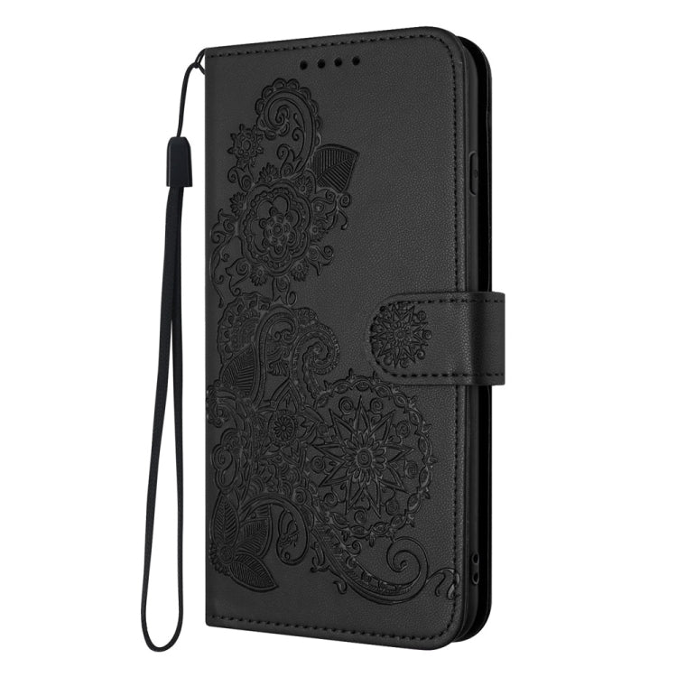 For Motorola Edge 5G 2024 Datura Flower Embossed Flip Leather Phone Case(Black) - Motorola Cases by PMC Jewellery | Online Shopping South Africa | PMC Jewellery | Buy Now Pay Later Mobicred