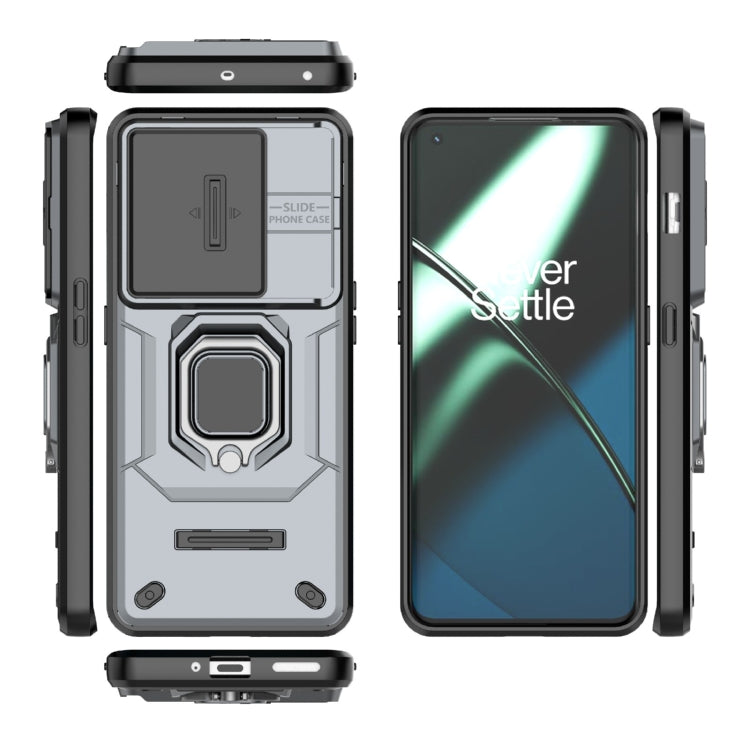 For OnePlus 11 5G Sliding Camshield TPU + PC Shockproof Phone Case with Holder(Grey) - free shipping - PMC TechLife - Order now!