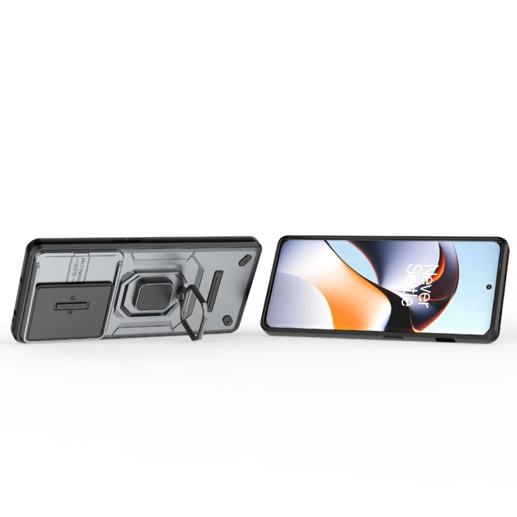 For OnePlus 11R 5G Sliding Camshield TPU + PC Shockproof Phone Case with Holder(Grey) - OnePlus Cases by PMC TechLife | Online Shopping South Africa | PMC TechLife | Buy Now Pay Later Mobicred