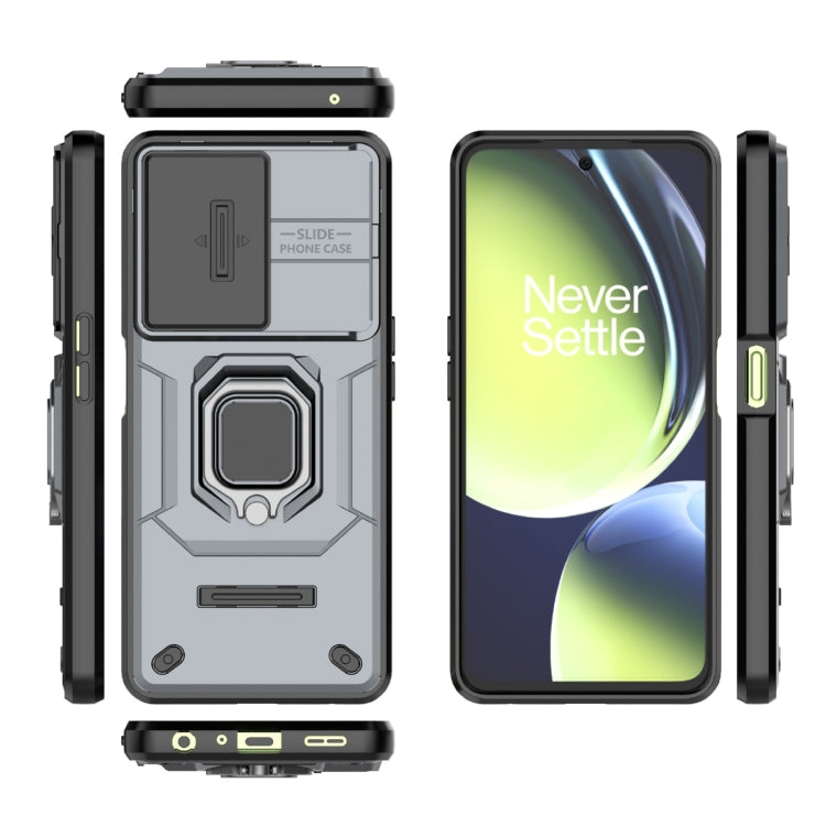 For OnePlus Nord CE 3 Lite 5G Sliding Camshield TPU + PC Shockproof Phone Case with Holder(Grey) - OnePlus Cases by PMC TechLife | Online Shopping South Africa | PMC TechLife | Buy Now Pay Later Mobicred