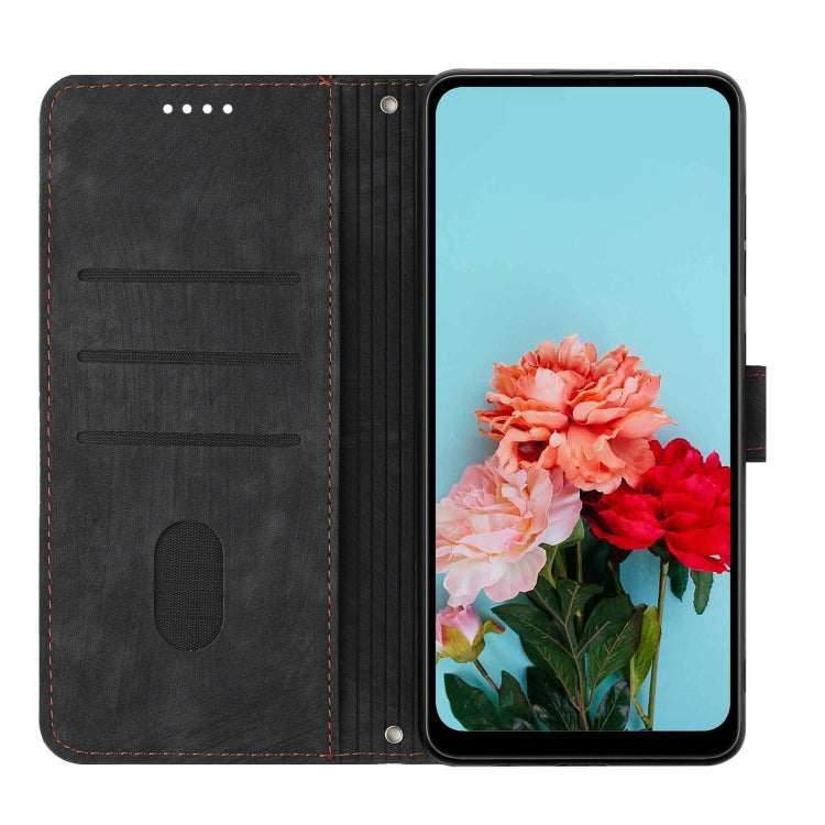 For Motorola Moto G Play 2024 Skin Feel Stripe Pattern Leather Phone Case with Lanyard(Black) - Motorola Cases by PMC Jewellery | Online Shopping South Africa | PMC Jewellery | Buy Now Pay Later Mobicred