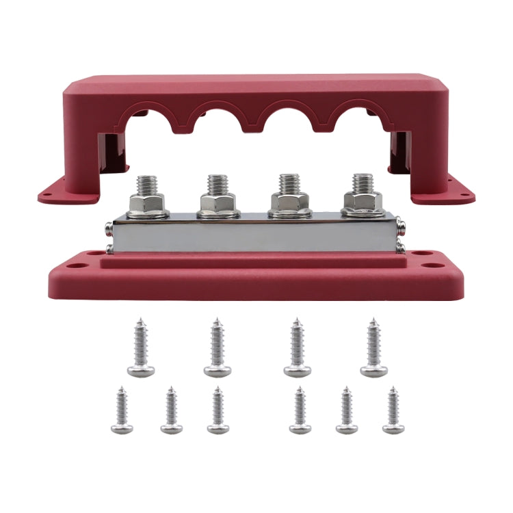 RV 600A High Current Busbar 4-way Straight M10 Wiring Studs(Red) - Fuse by PMC TechLife | Online Shopping South Africa | PMC TechLife | Buy Now Pay Later Mobicred