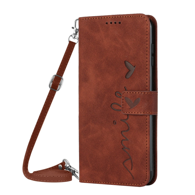For Realme 11 4G Global Skin Feel Heart Pattern Leather Phone Case with Lanyard(Brown) - Realme Cases by PMC TechLife | Online Shopping South Africa | PMC TechLife | Buy Now Pay Later Mobicred