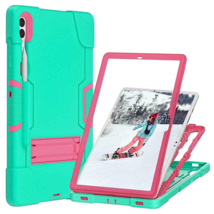 For Samsung Galaxy Tab S9+ Contrast Color Silicone PC Tablet Case with Holder(Mint Green + Rose Red) - Galaxy Tab S9+ Cases by PMC Jewellery | Online Shopping South Africa | PMC Jewellery | Buy Now Pay Later Mobicred