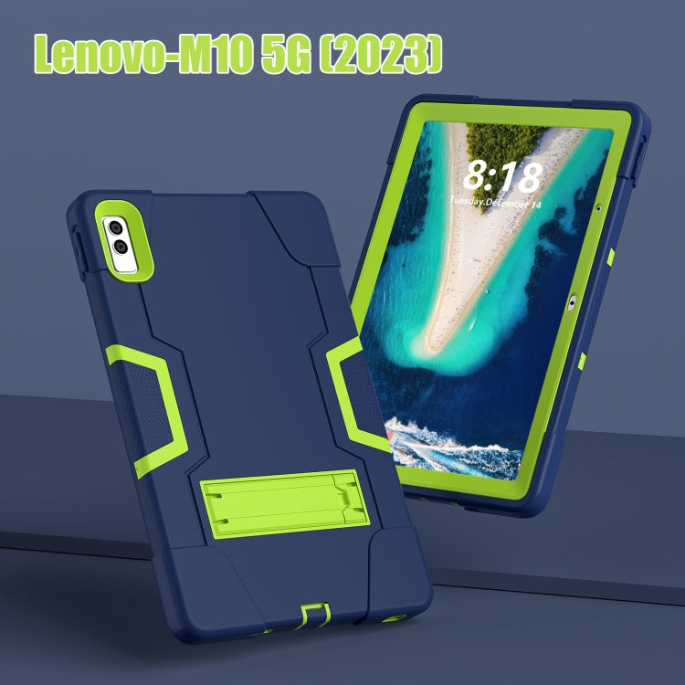 For Lenovo Tab M10 5G 10.6 inch Contrast Color Silicone PC Tablete Case with Holder(Navy Blue + Green) - Lenovo by PMC TechLife | Online Shopping South Africa | PMC TechLife | Buy Now Pay Later Mobicred
