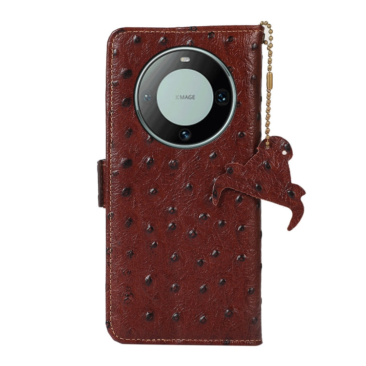 For Huawei Mate 60 Ostrich Pattern Genuine Leather RFID Phone Case(Coffee) - Huawei Cases by PMC TechLife | Online Shopping South Africa | PMC TechLife | Buy Now Pay Later Mobicred