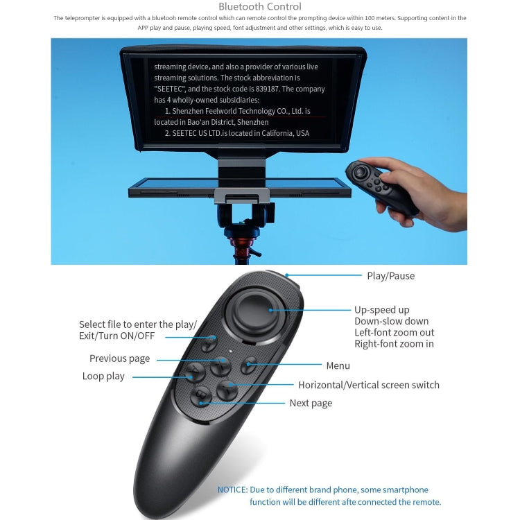 FEELWORLD TP16 16 inch Tablet Horizontal Vertical Prompting Folding Teleprompter, Bluetooth Remote Control(Black) - free shipping - PMC TechLife - Order now!