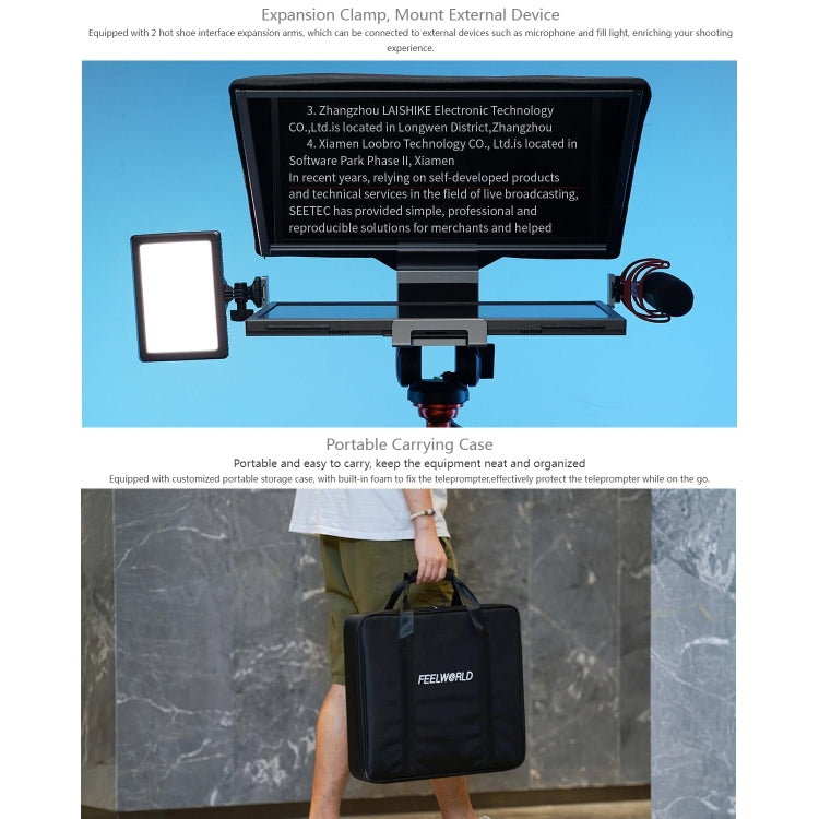 FEELWORLD TP16 16 inch Tablet Horizontal Vertical Prompting Folding Teleprompter, Bluetooth Remote Control(Black) - free shipping - PMC TechLife - Order now!
