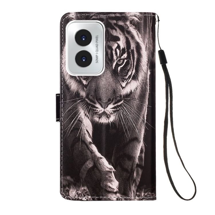 For Motorola Moto G Play 4G 2024 Colored Drawing Pattern Plain Weave Leather Phone Case(Black And White Tiger) - Motorola Cases by PMC Jewellery | Online Shopping South Africa | PMC Jewellery | Buy Now Pay Later Mobicred