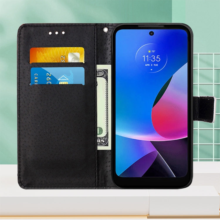 For Motorola Moto G Play 4G 2024 Colored Drawing Pattern Plain Weave Leather Phone Case(Roses On Black) - Motorola Cases by PMC Jewellery | Online Shopping South Africa | PMC Jewellery | Buy Now Pay Later Mobicred