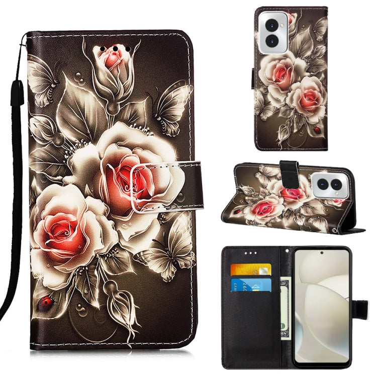 For Motorola Moto G Power 5G 2024 Colored Drawing Pattern Plain Weave Leather Phone Case(Roses On Black) - free shipping - PMC Jewellery - Order now!