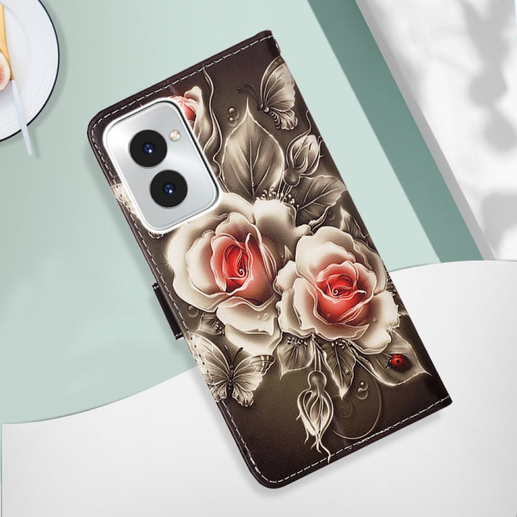 For Motorola Moto G Power 5G 2024 Colored Drawing Pattern Plain Weave Leather Phone Case(Roses On Black) - free shipping - PMC Jewellery - Order now!