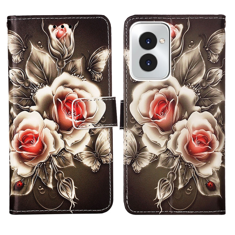 For Motorola Moto G Power 5G 2024 Colored Drawing Pattern Plain Weave Leather Phone Case(Roses On Black) - free shipping - PMC Jewellery - Order now!