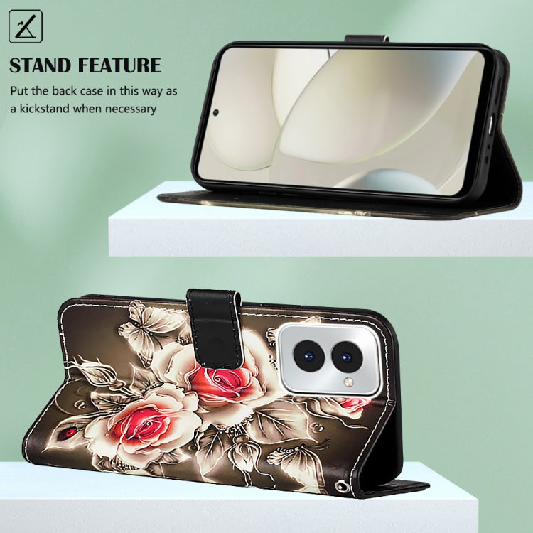 For Motorola Moto G Power 5G 2024 Colored Drawing Pattern Plain Weave Leather Phone Case(Roses On Black) - free shipping - PMC Jewellery - Order now!