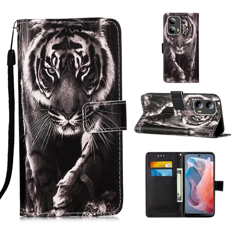 For Motorola Moto G Play 5G 2024 Colored Drawing Pattern Plain Weave Leather Phone Case(Black And White Tiger) - Motorola Cases by PMC Jewellery | Online Shopping South Africa | PMC Jewellery | Buy Now Pay Later Mobicred