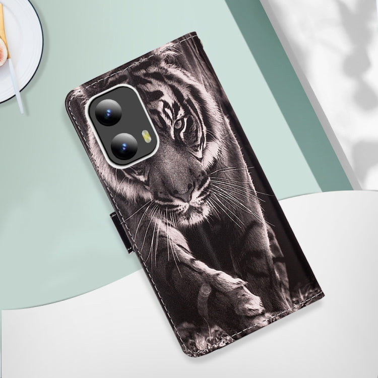 For Motorola Moto G Play 5G 2024 Colored Drawing Pattern Plain Weave Leather Phone Case(Black And White Tiger) - Motorola Cases by PMC Jewellery | Online Shopping South Africa | PMC Jewellery | Buy Now Pay Later Mobicred