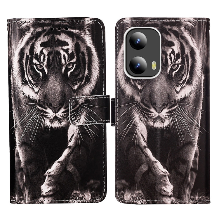 For Motorola Moto G Play 5G 2024 Colored Drawing Pattern Plain Weave Leather Phone Case(Black And White Tiger) - Motorola Cases by PMC Jewellery | Online Shopping South Africa | PMC Jewellery | Buy Now Pay Later Mobicred
