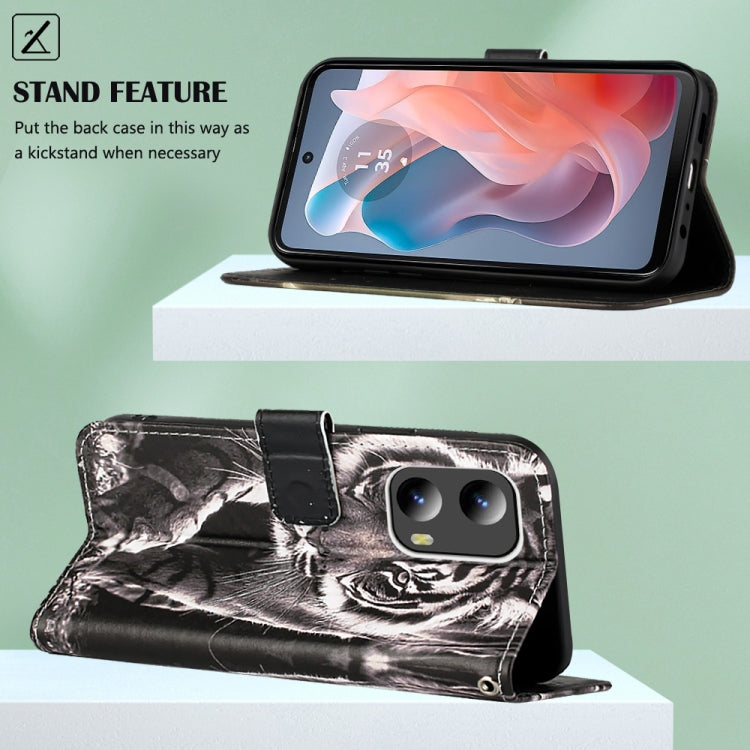 For Motorola Moto G Play 5G 2024 Colored Drawing Pattern Plain Weave Leather Phone Case(Black And White Tiger) - Motorola Cases by PMC Jewellery | Online Shopping South Africa | PMC Jewellery | Buy Now Pay Later Mobicred