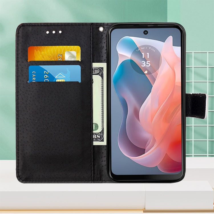 For Motorola Moto G Play 5G 2024 Colored Drawing Pattern Plain Weave Leather Phone Case(Roses On Black) - Motorola Cases by PMC Jewellery | Online Shopping South Africa | PMC Jewellery | Buy Now Pay Later Mobicred