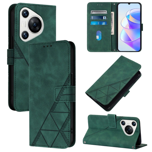 For Huawei Pura 70 Crossbody 3D Embossed Flip Leather Phone Case(Dark Green) - Huawei Cases by PMC Jewellery | Online Shopping South Africa | PMC Jewellery | Buy Now Pay Later Mobicred