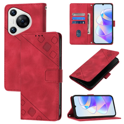 For Huawei Pura 70 Skin Feel Embossed Leather Phone Case(Red) - Huawei Cases by PMC Jewellery | Online Shopping South Africa | PMC Jewellery | Buy Now Pay Later Mobicred