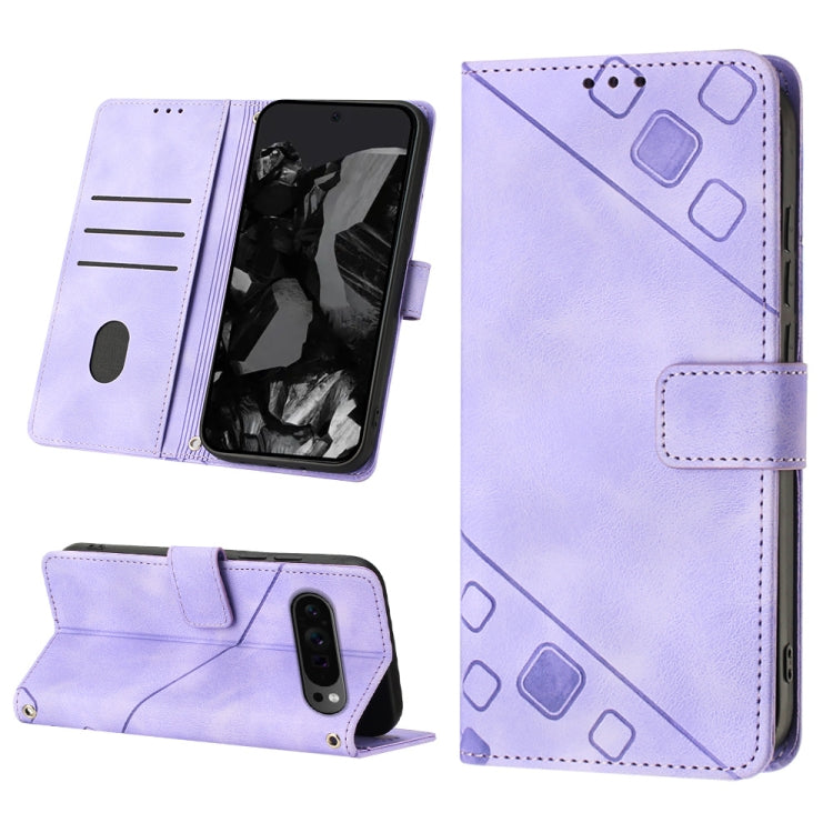 For Google Pixel 9 Pro XL Skin-feel Embossed Leather Phone Case(Light Purple) - Google Cases by PMC TechLife | Online Shopping South Africa | PMC TechLife | Buy Now Pay Later Mobicred