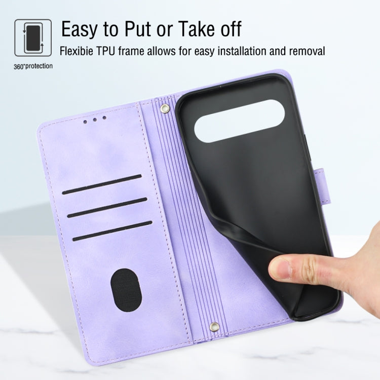 For Google Pixel 9 Pro XL Skin-feel Embossed Leather Phone Case(Light Purple) - Google Cases by PMC TechLife | Online Shopping South Africa | PMC TechLife | Buy Now Pay Later Mobicred