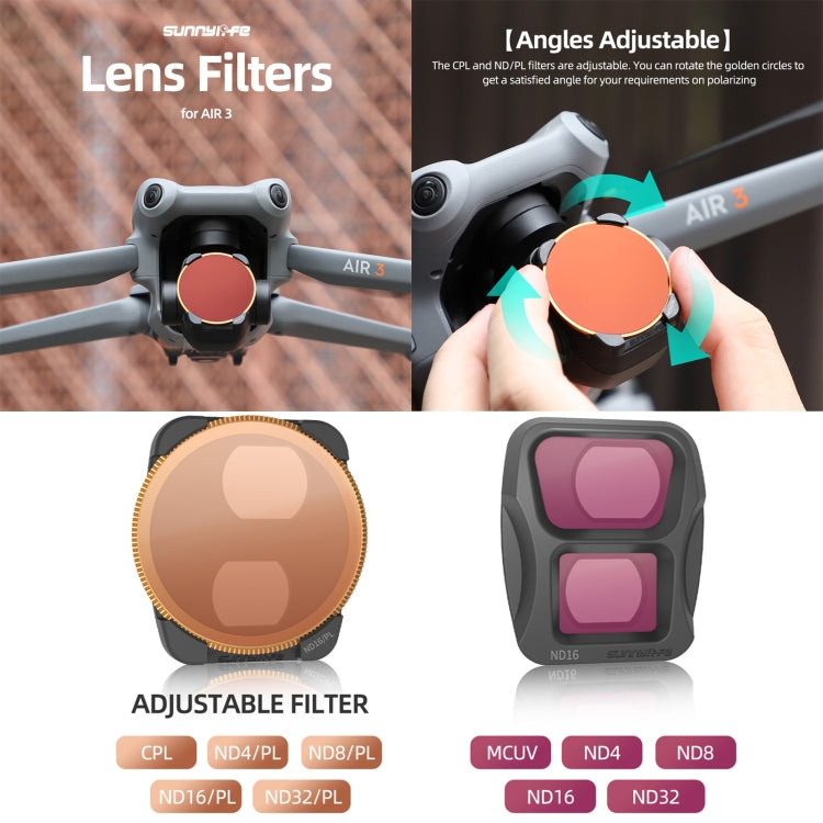 For DJI Air 3 Sunnylife Camera Lens Filter, Filter:6 in 1 MCUV CPL ND4 ND8 ND16 ND32 - free shipping - PMC TechLife - Order now!
