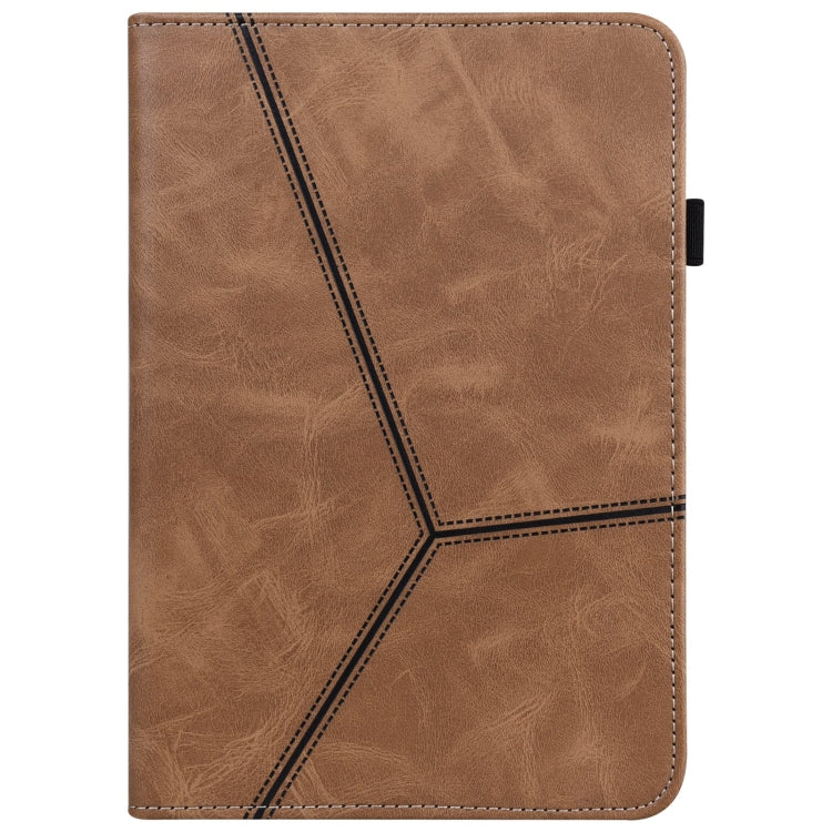 For Samsung Galaxy Tab A9 Solid Color Stripe Embossed Leather Tablet Case(Brown) - Galaxy Phone Cases by PMC TechLife | Online Shopping South Africa | PMC TechLife