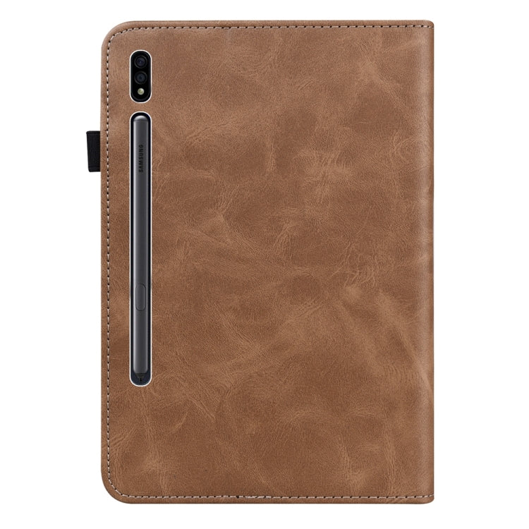 For Samsung Galaxy Tab S7+/S8+/S9+/S9 FE+ Solid Color Stripe Embossed Leather Tablet Case(Brown) - Galaxy Tab S9 FE+ by PMC TechLife | Online Shopping South Africa | PMC TechLife
