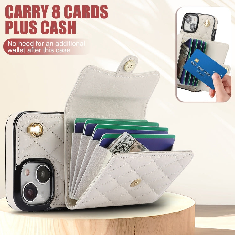 For iPhone 13 mini Crossbody Rhombic Horizontal Wallet Leather Phone Case(White) - iPhone 13 mini Cases by PMC TechLife | Online Shopping South Africa | PMC TechLife