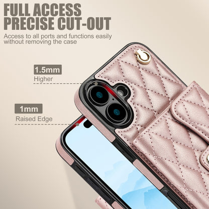 For iPhone 16 Plus Crossbody Rhombic Horizontal Wallet Leather Phone Case(Rose Gold) - iPhone 16 Plus Cases by PMC Jewellery | Online Shopping South Africa | PMC Jewellery | Buy Now Pay Later Mobicred