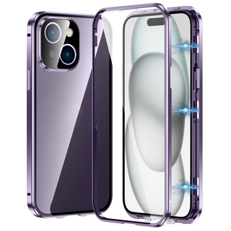 For iPhone 15 Plus Magnetic Double-buckle HD Tempered Glass Phone Case(Purple) - iPhone 15 Plus Cases by PMC TechLife | Online Shopping South Africa | PMC TechLife