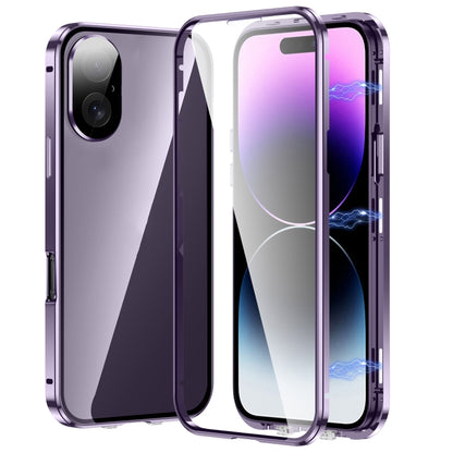 For iPhone 16 Plus Magnetic Double-buckle HD Tempered Glass Phone Case(Purple) - iPhone 16 Plus Cases by PMC Jewellery | Online Shopping South Africa | PMC Jewellery | Buy Now Pay Later Mobicred