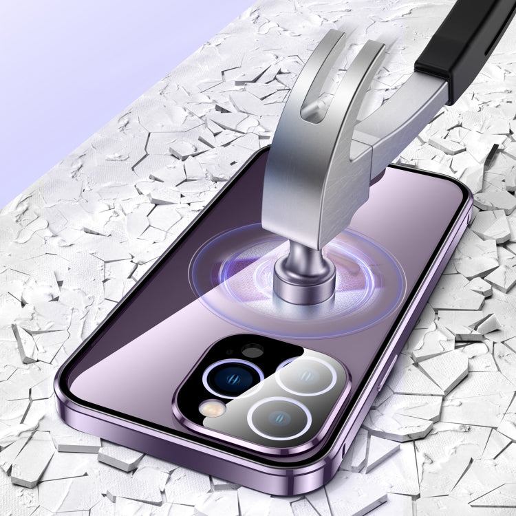 For iPhone 16 Plus Magnetic Double-buckle HD Tempered Glass Phone Case(Blue) - iPhone 16 Plus Cases by PMC Jewellery | Online Shopping South Africa | PMC Jewellery | Buy Now Pay Later Mobicred