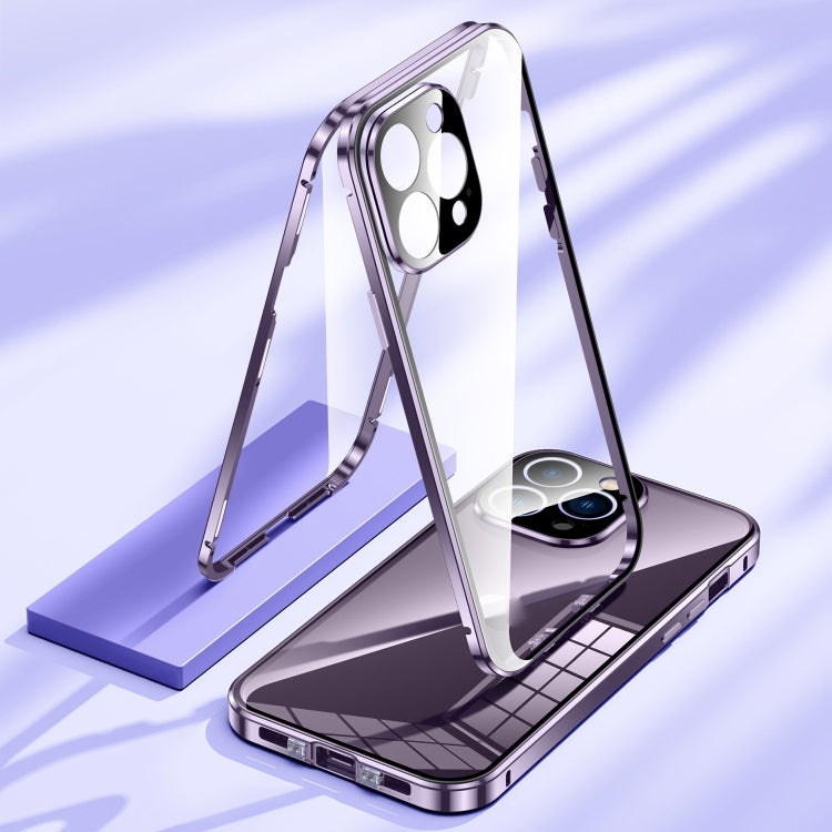 For iPhone 15 Plus Magnetic Double-buckle HD Tempered Glass Phone Case(Purple) - iPhone 15 Plus Cases by PMC TechLife | Online Shopping South Africa | PMC TechLife