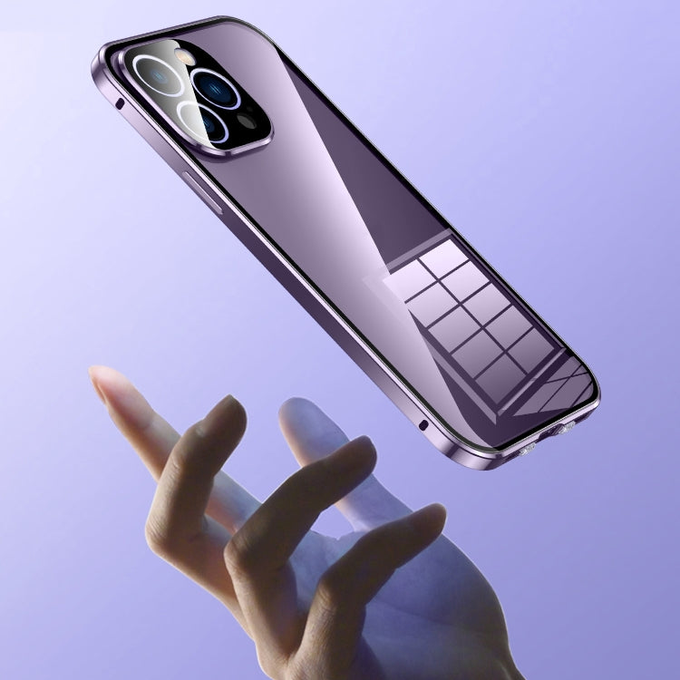 For iPhone 15 Pro Magnetic Double-buckle HD Tempered Glass Phone Case(Blue) - iPhone 15 Pro Cases by PMC TechLife | Online Shopping South Africa | PMC TechLife