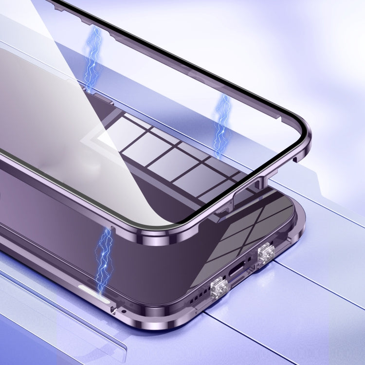 For iPhone 15 Pro Magnetic Double-buckle HD Tempered Glass Phone Case(Blue) - iPhone 15 Pro Cases by PMC TechLife | Online Shopping South Africa | PMC TechLife